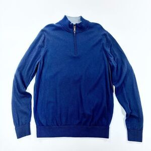 Nordstrom men’s navy Merino wool half zip sweater L